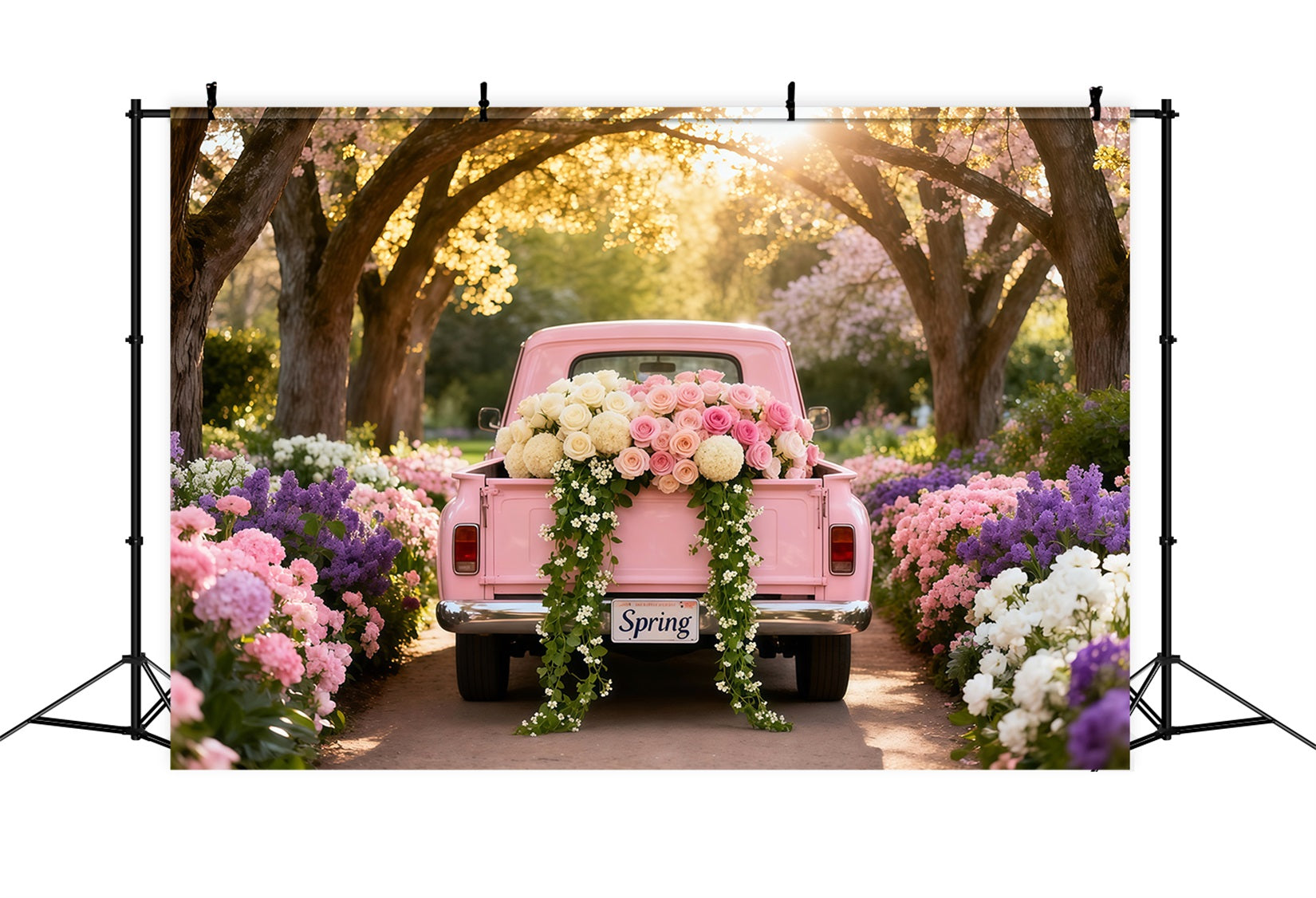 Garden Backdrop Ideas Blossom Tunnel Pink Vintage Truck Photo Backdrop Spring UK LXX61-170