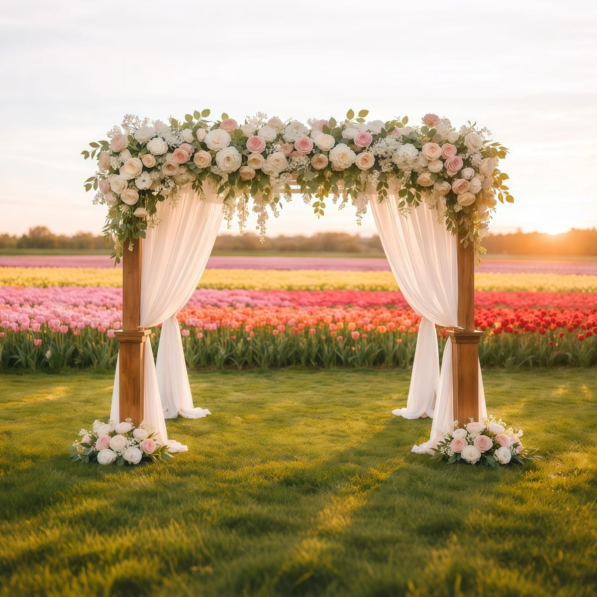 Tulip Backdrop Flower Field Wedding Arch Glow Floral Photo Backdrops UK LXX61-195