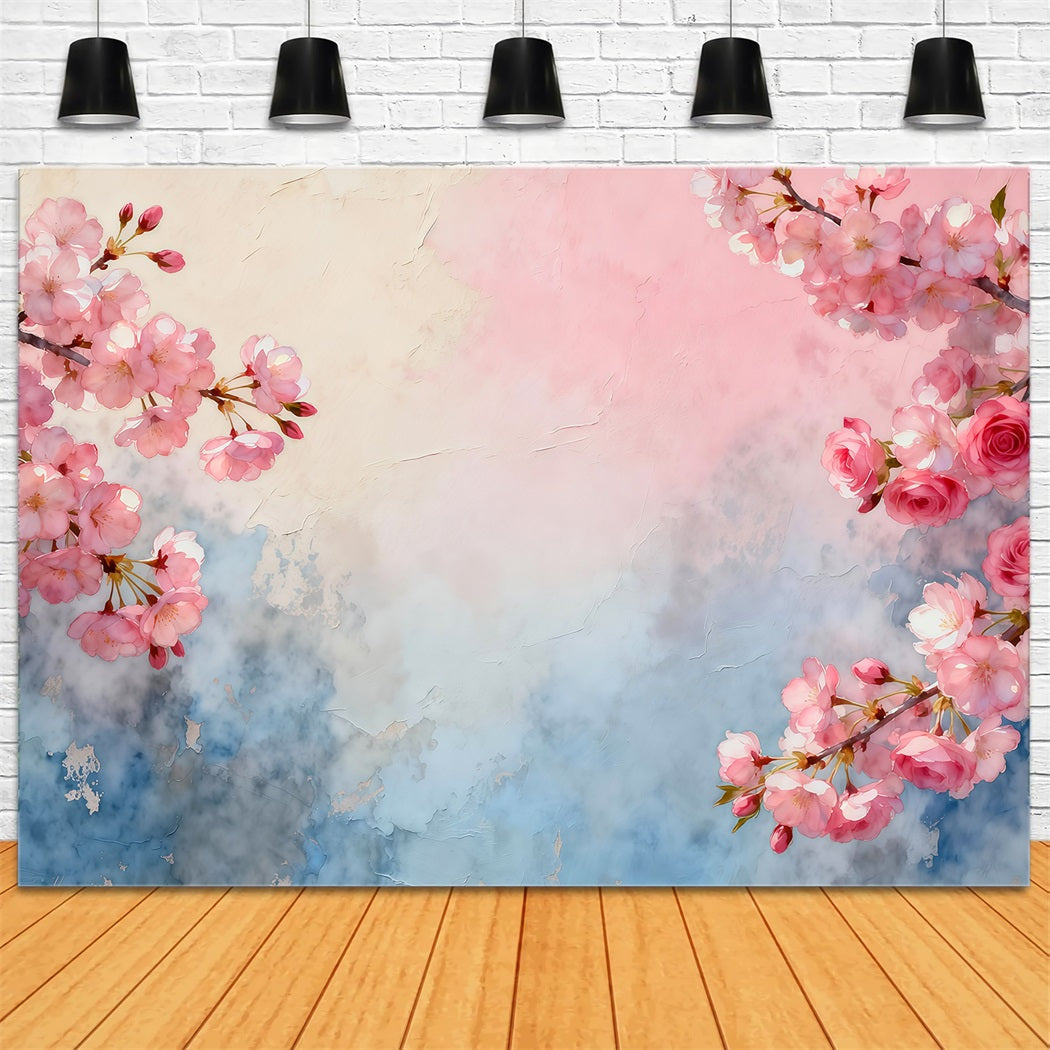 Cherry Blossom Backdrops Watercolor Pink Flower Art Backdrop Floral UK LXX61-201