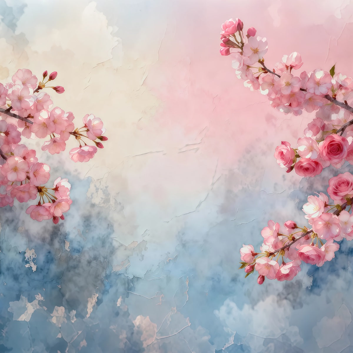 Cherry Blossom Backdrops Watercolor Pink Flower Art Backdrop Floral UK LXX61-201