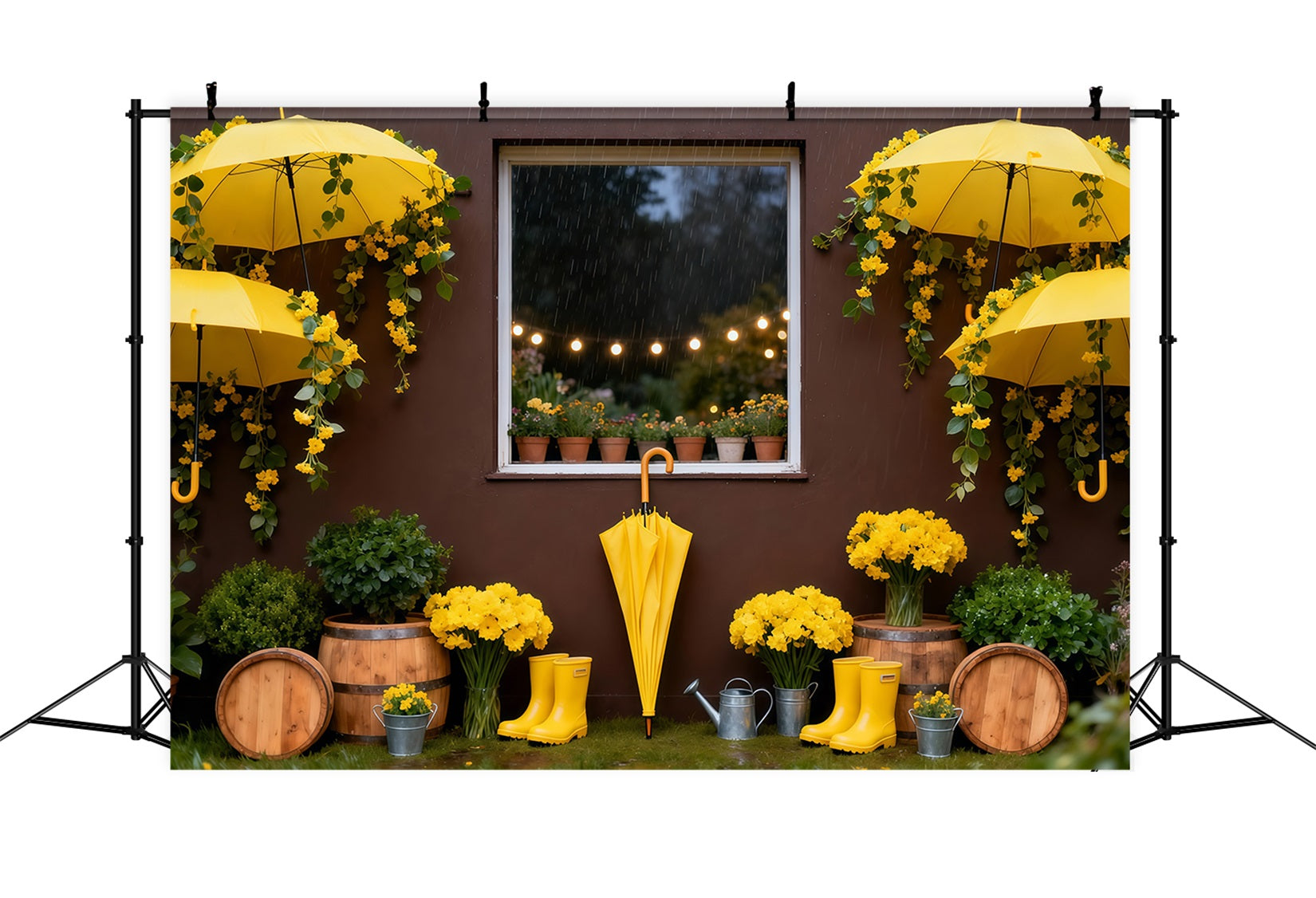 Daffodil Backdrop Rainy Yellow Umbrella Garden Floral Backdrop For Photos UK LXX61-204