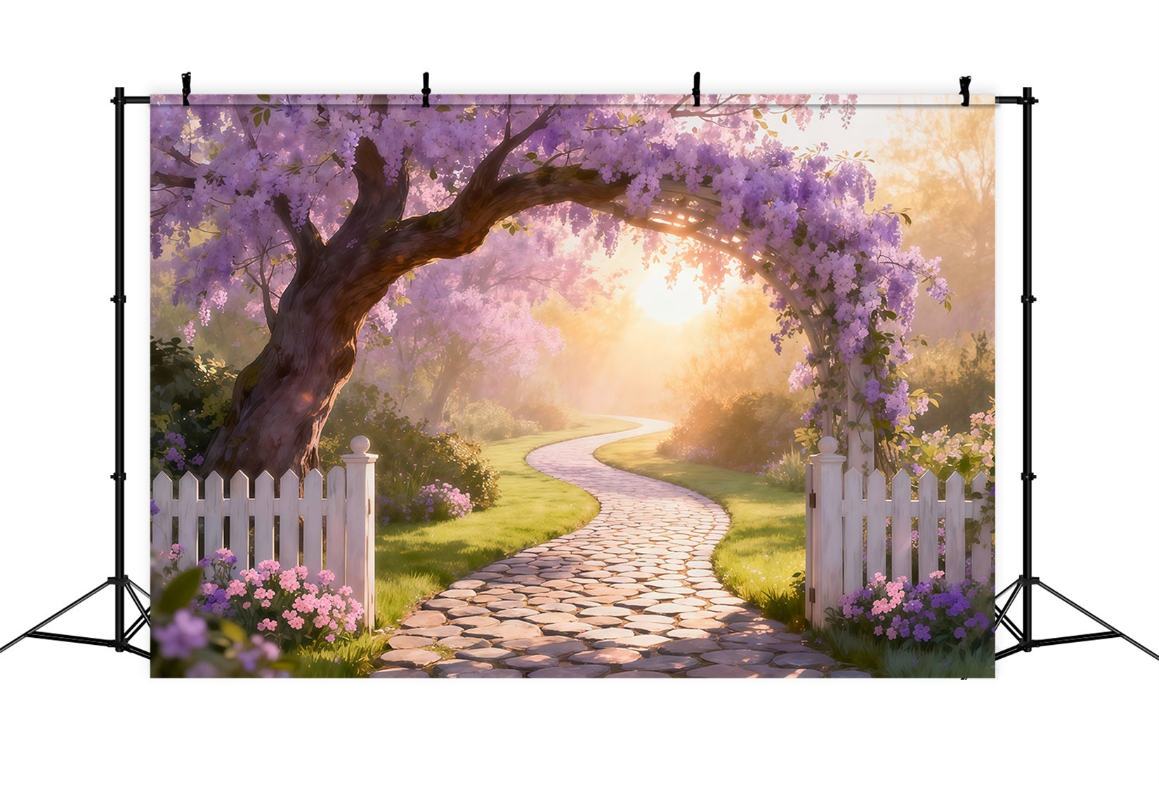 Spring Flower Backdrop Wisteria Arch Sunlit Path Floral Garden Backdrop UK LXX61-205