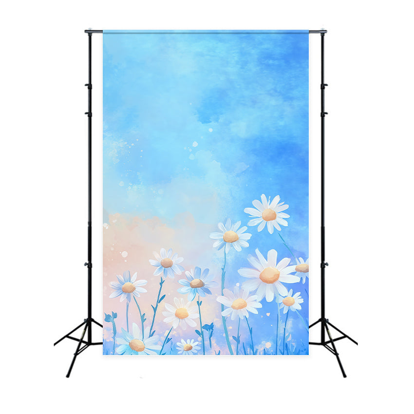 Daisy Photo Backdrop Watercolor Flower Sky Wash Floral Photography Backdrops UK LXX61-207