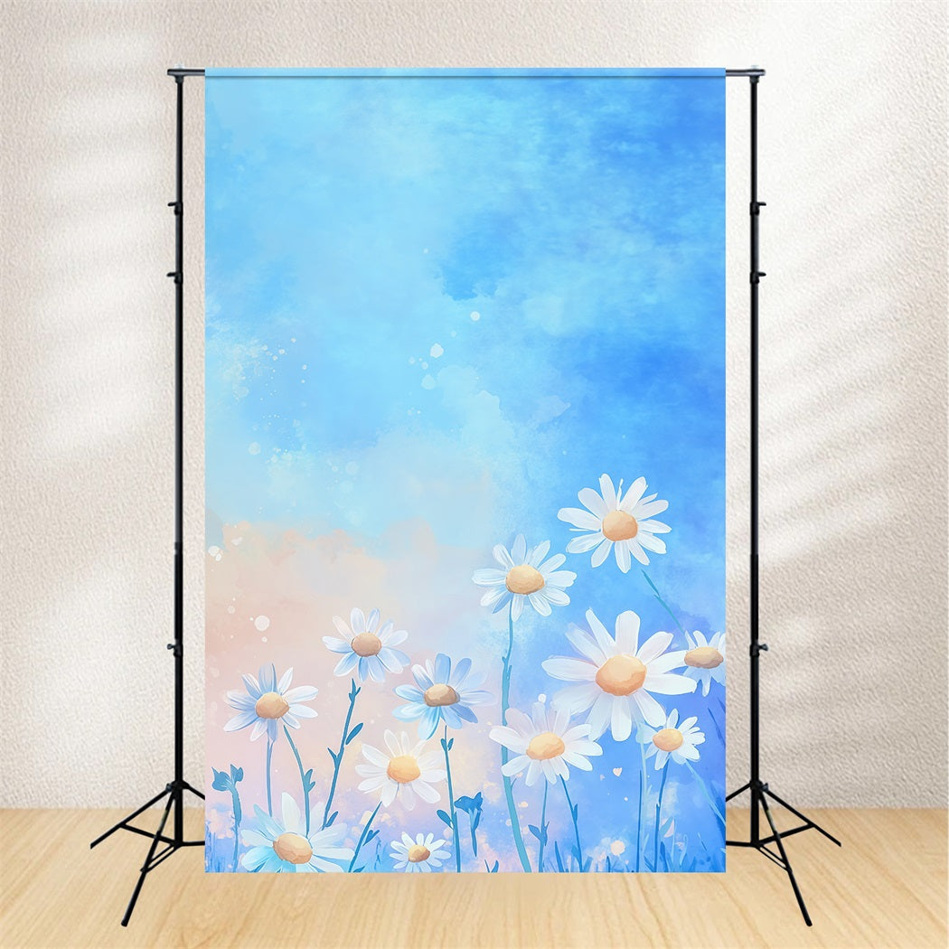 Daisy Photo Backdrop Watercolor Flower Sky Wash Floral Photography Backdrops UK LXX61-207