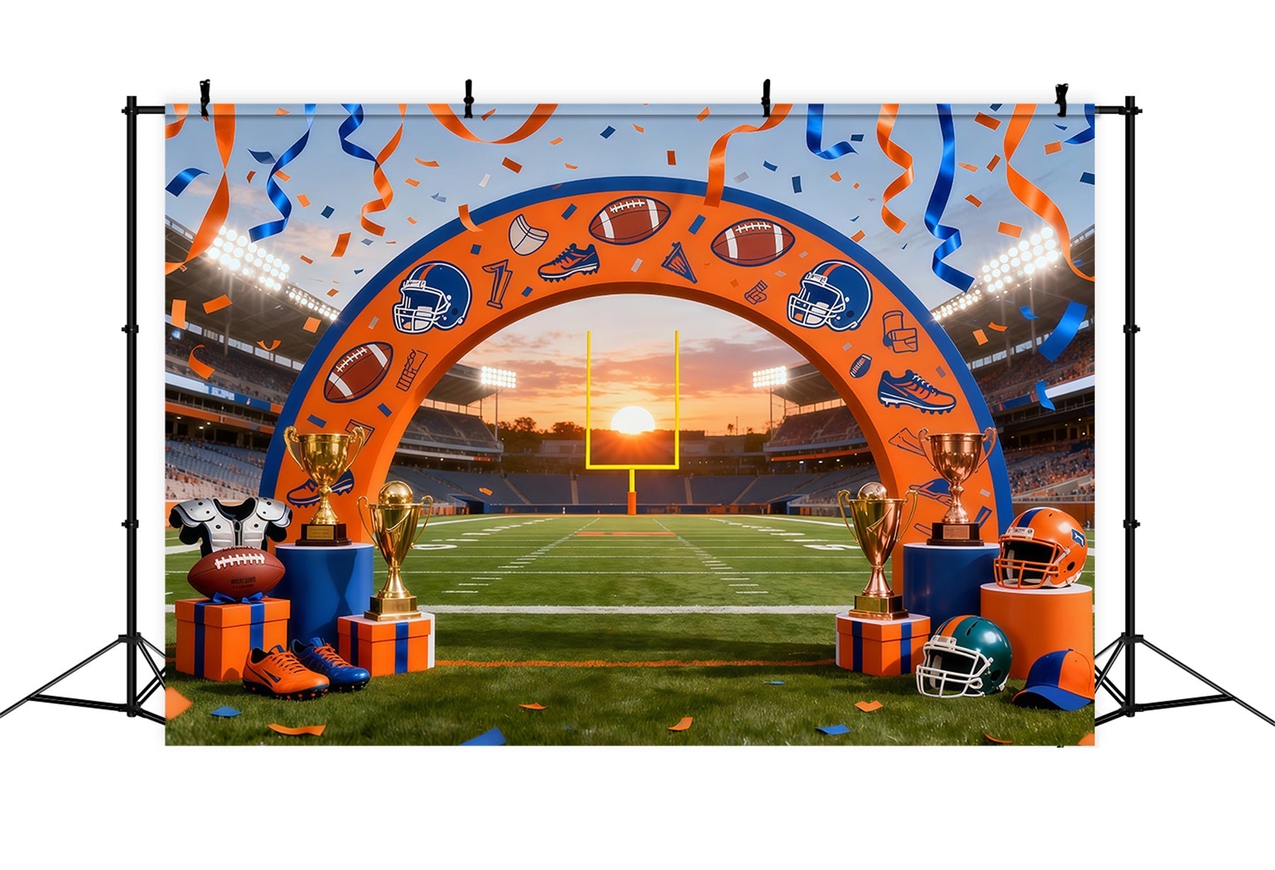 Football Field Backdrop Championship Arch Stadium Lights Sport Backdrop UK LXX61-226