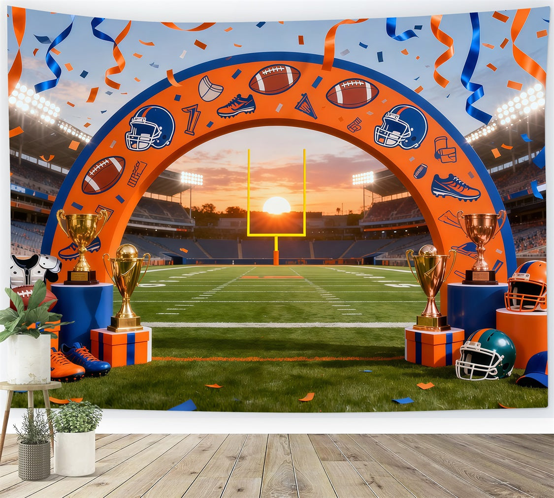 Football Field Backdrop Championship Arch Stadium Lights Sport Backdrop UK LXX61-226