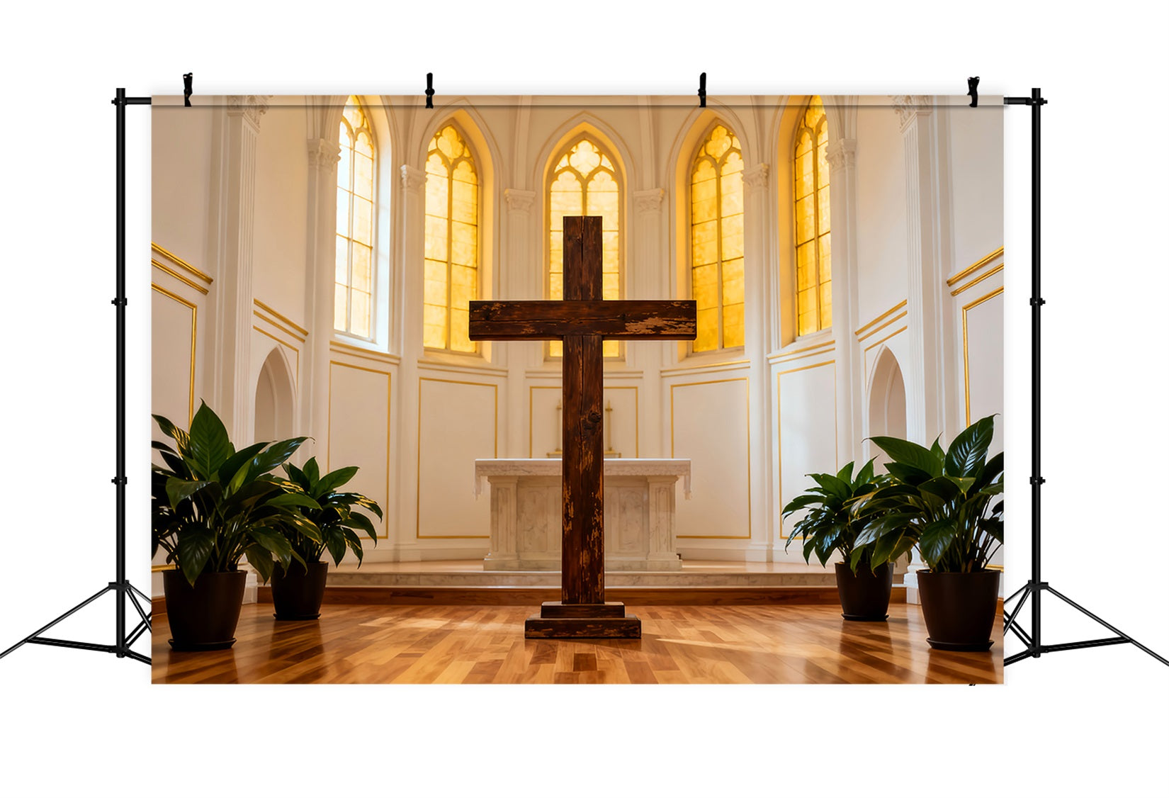Church Easter Backdrop Golden Cathedral Cross Sanctuary Easter Backdrop 10x10 UK LXX61-45