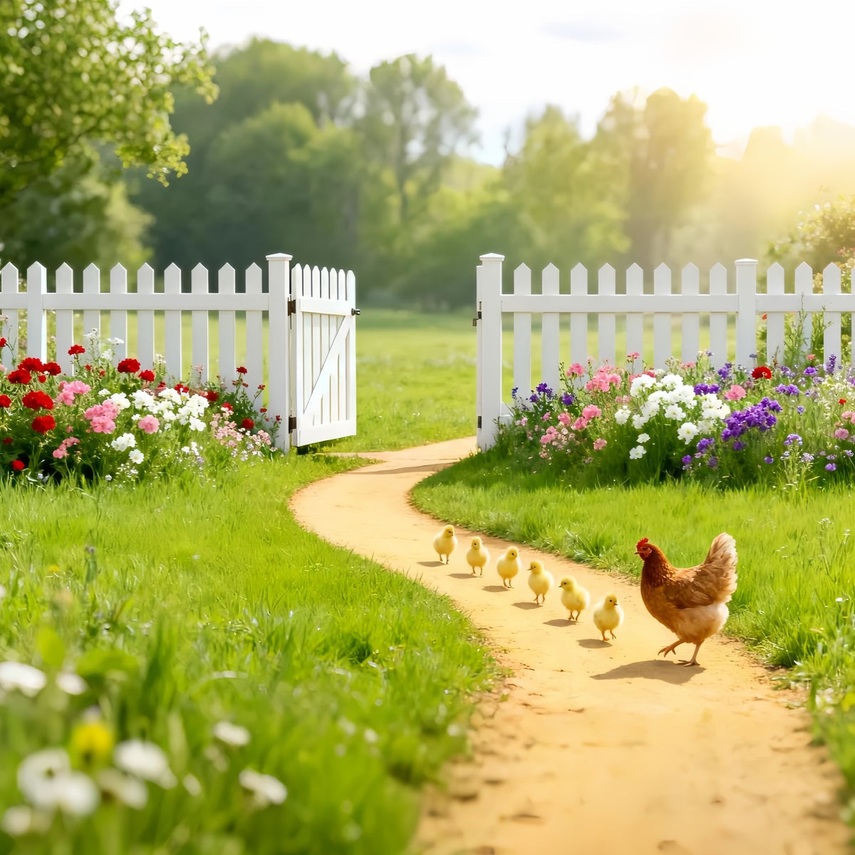 Baby Chick Backdrop Sunny Garden Wildflower Bouquet Easter Backdrop Ideas UK LXX61-95