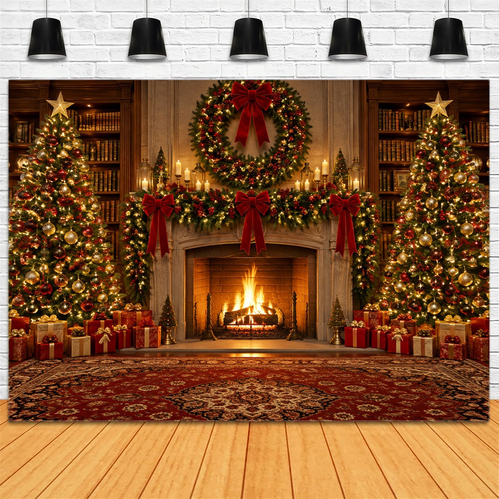 Christmas Backdrops for Photography Ornate Library Fireplace Wreath Christmas Fireplace Backdrop UK LXX610-151