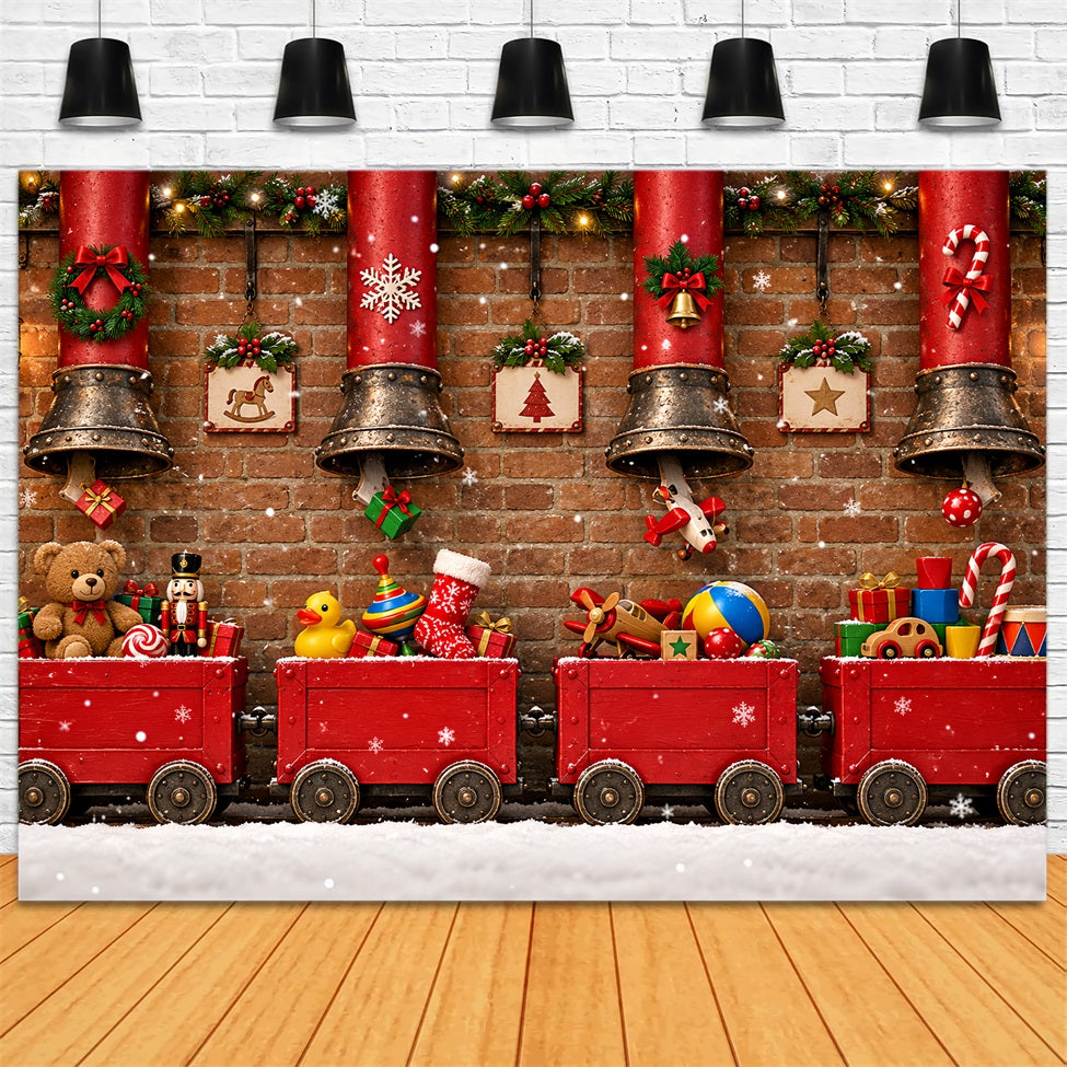 Christmas Backdrop Toy Train Hanging Bells Christmas Backdrops Photography UK LXX610-152