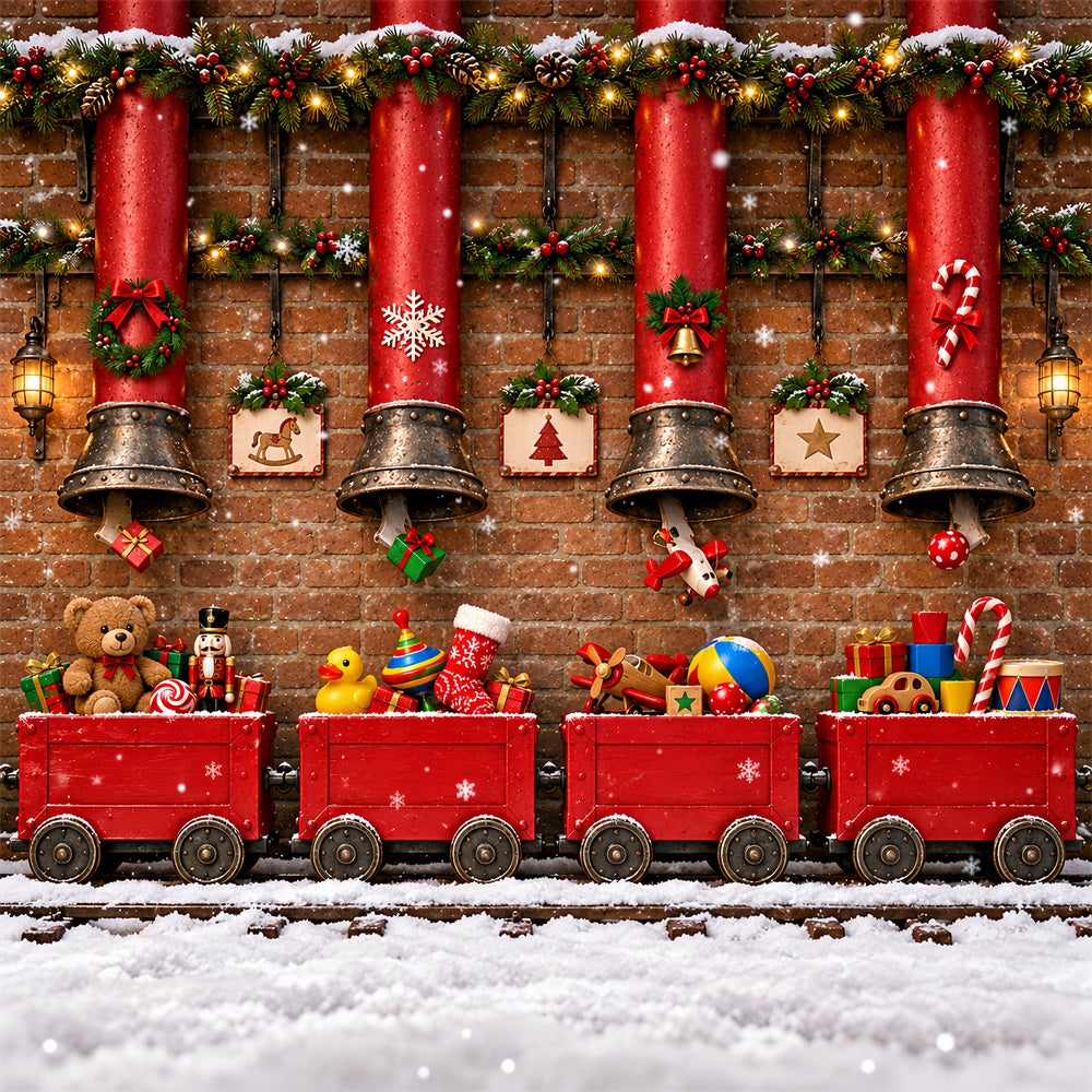 Christmas Backdrop Toy Train Hanging Bells Christmas Backdrops Photography UK LXX610-152