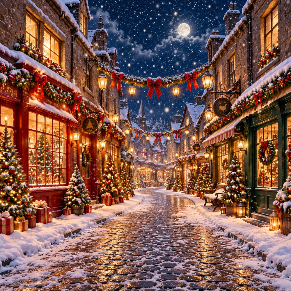 Christmas Village Backdrops Winter Snowy Lantern Street Christmas Street Backdrop UK LXX610-153