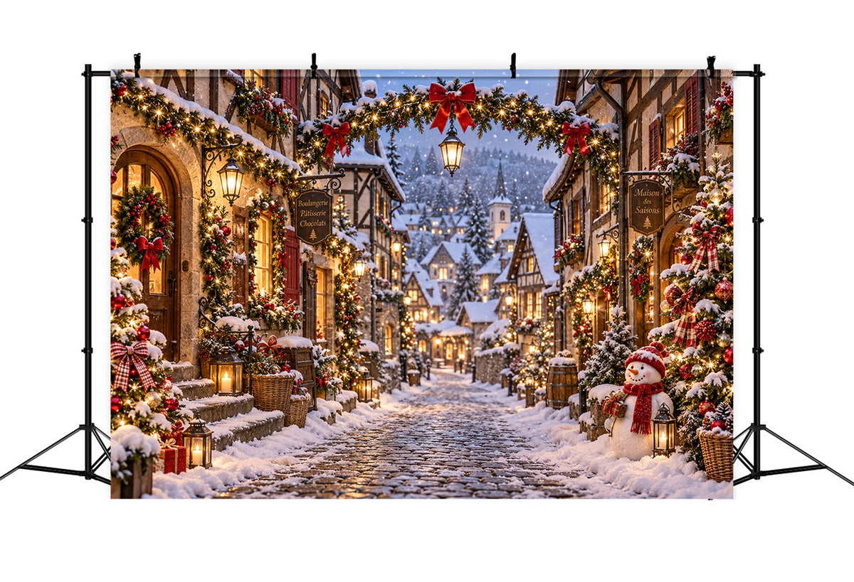 Christmas Village Backdrops Snowman Lantern Winter Street Xmas Backdrops UK LXX610-164