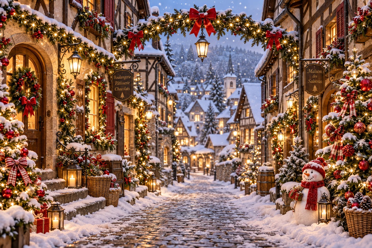 Christmas Village Backdrops Snowman Lantern Winter Street Xmas Backdrops UK LXX610-164