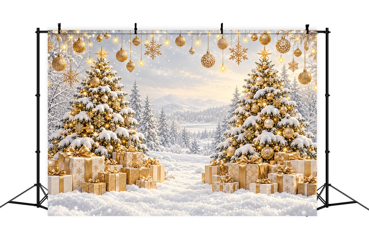 Christmas Backdrop for Photos Golden Sunset Snowy Forest Christmas Card Backdrop UK LXX610-171