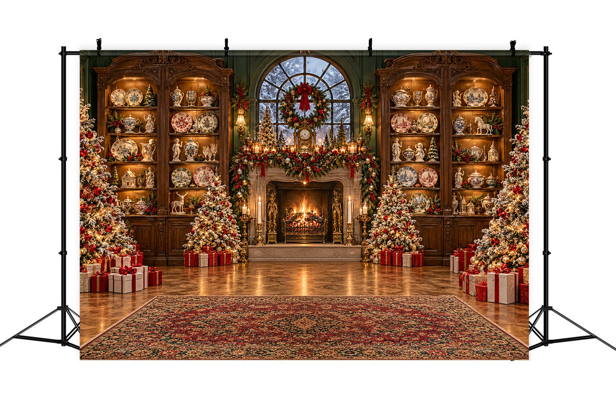 Santa Backdrop Antique Library Fireplace Display Christmas Backdrop for Party UK LXX610-178