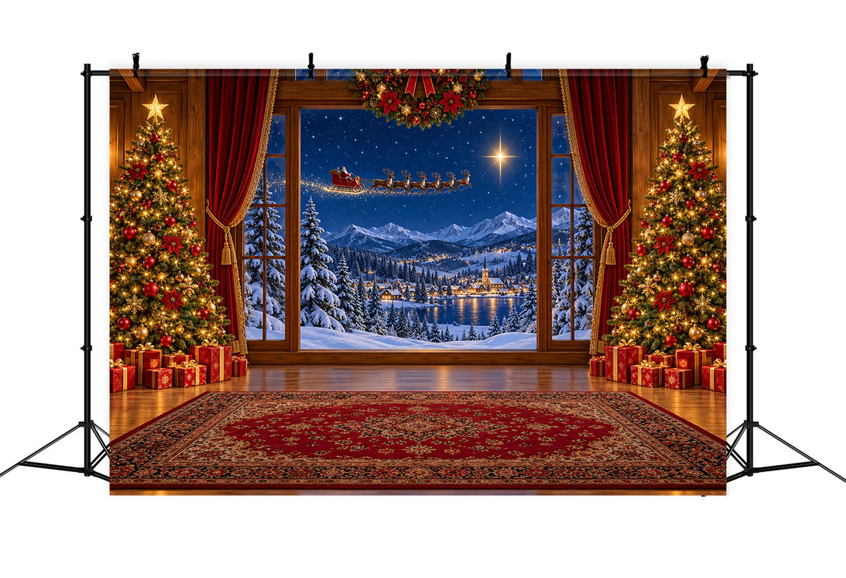 Santa Backdrop Window Sleigh Winter Village Christmas Scene Backdrops UK LXX610-183
