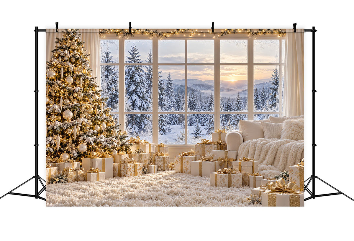 White Christmas Photo Backdrop Ivory Gold Window Retreat Best Christmas Backdrops for Photography UK LXX610-188