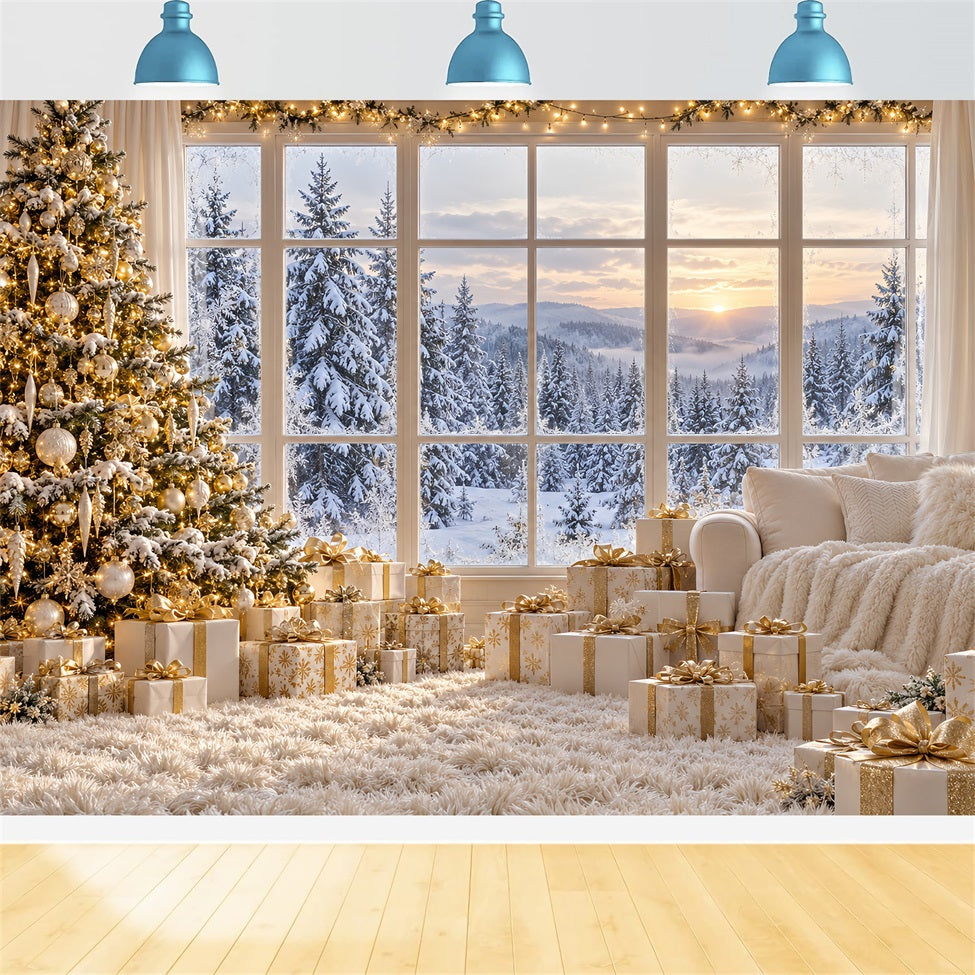 White Christmas Photo Backdrop Ivory Gold Window Retreat Best Christmas Backdrops for Photography UK LXX610-188