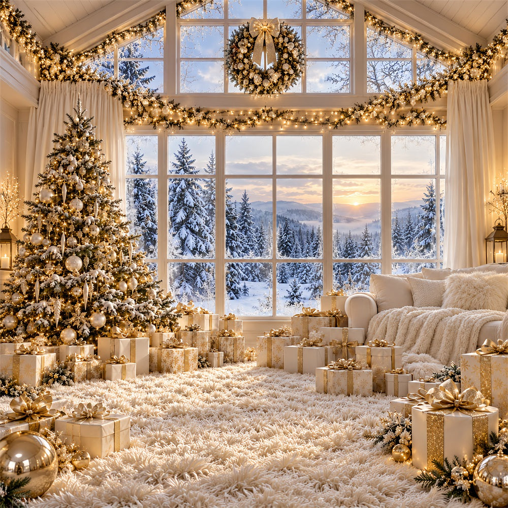 White Christmas Photo Backdrop Ivory Gold Window Retreat Best Christmas Backdrops for Photography UK LXX610-188