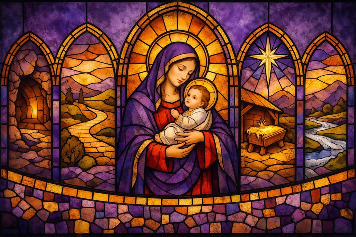 Easter Church Photo Backdrop Holy Mother Child Nativity Glass Easter Backdrops UK LXX62-34