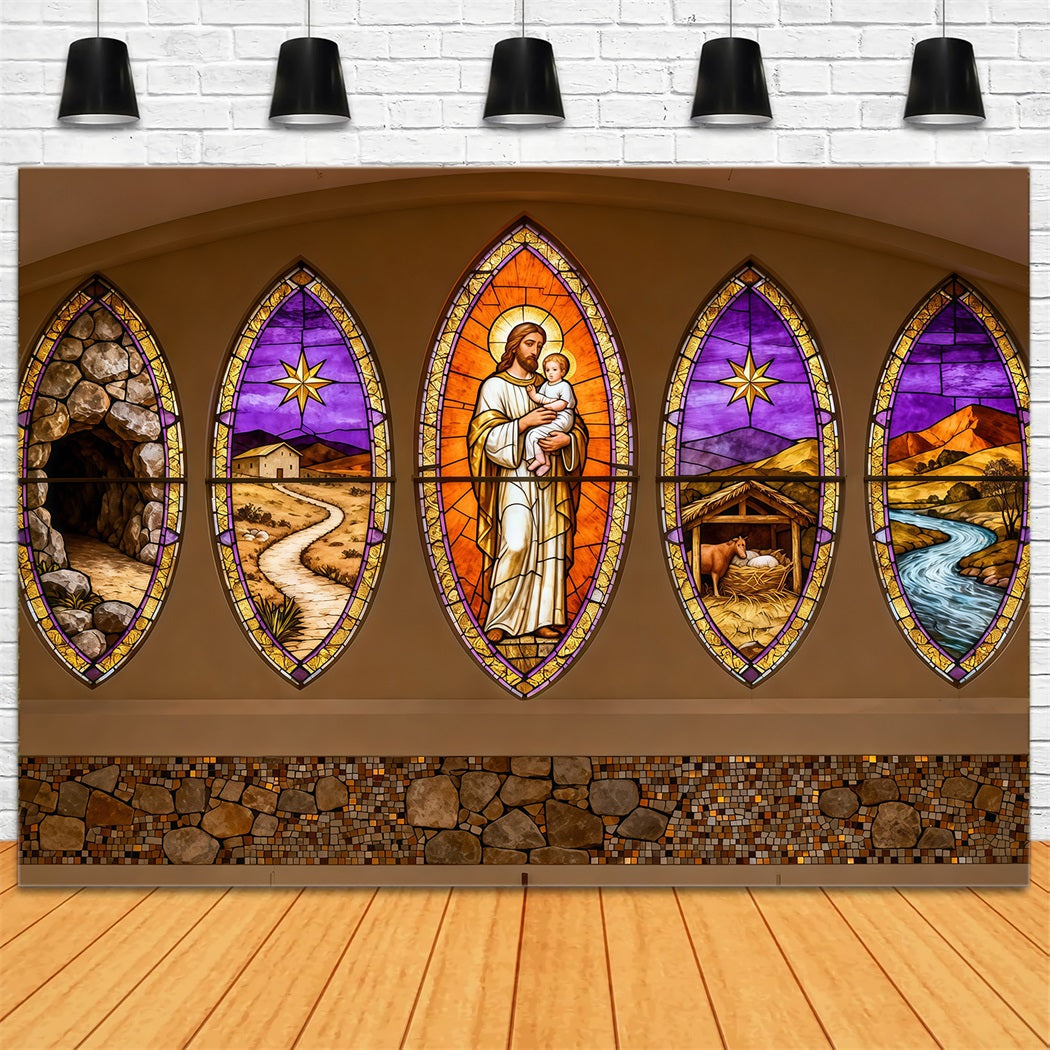 Easter Church Photo Backdrop Resurrection Shepherd Stained Glass Panels Easter Backdrops UK LXX62-35