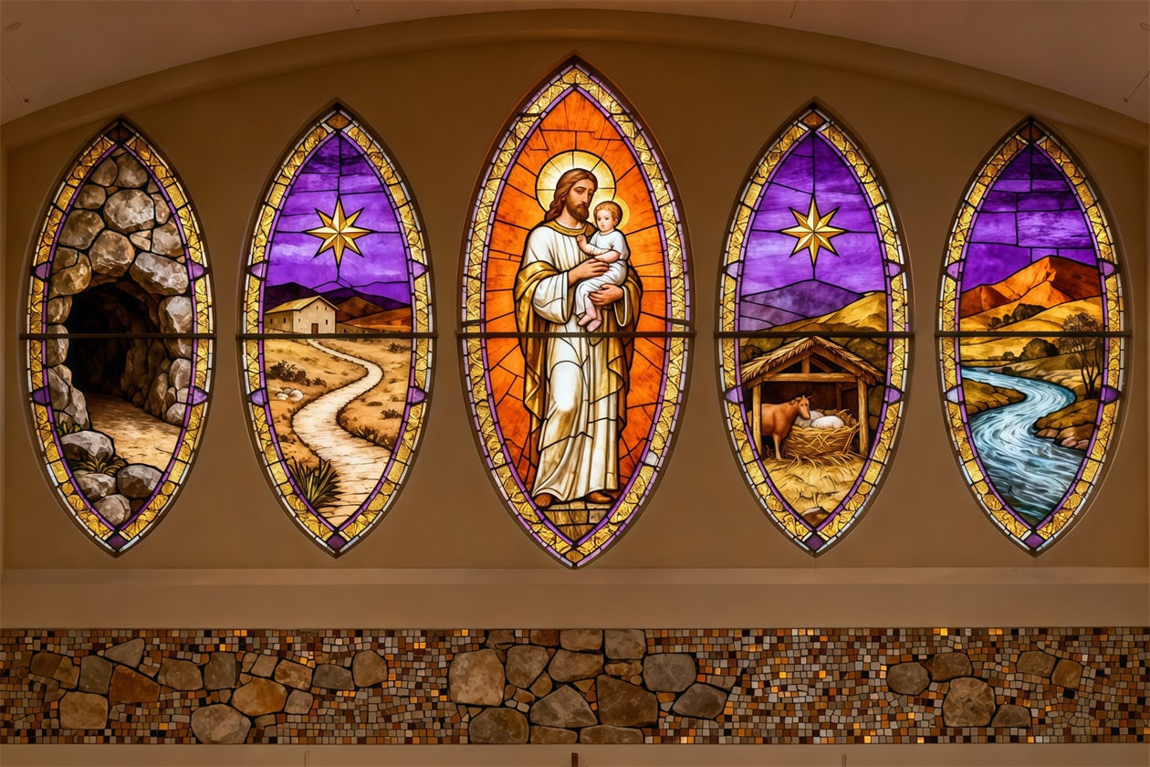 Easter Church Photo Backdrop Resurrection Shepherd Stained Glass Panels Easter Backdrops UK LXX62-35