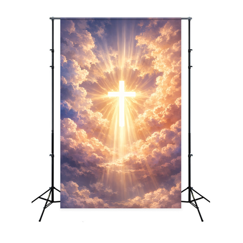 Cross Backdrops Heavenly Holy Light Cloudscape Easter Photography Backdrops UK LXX62-41