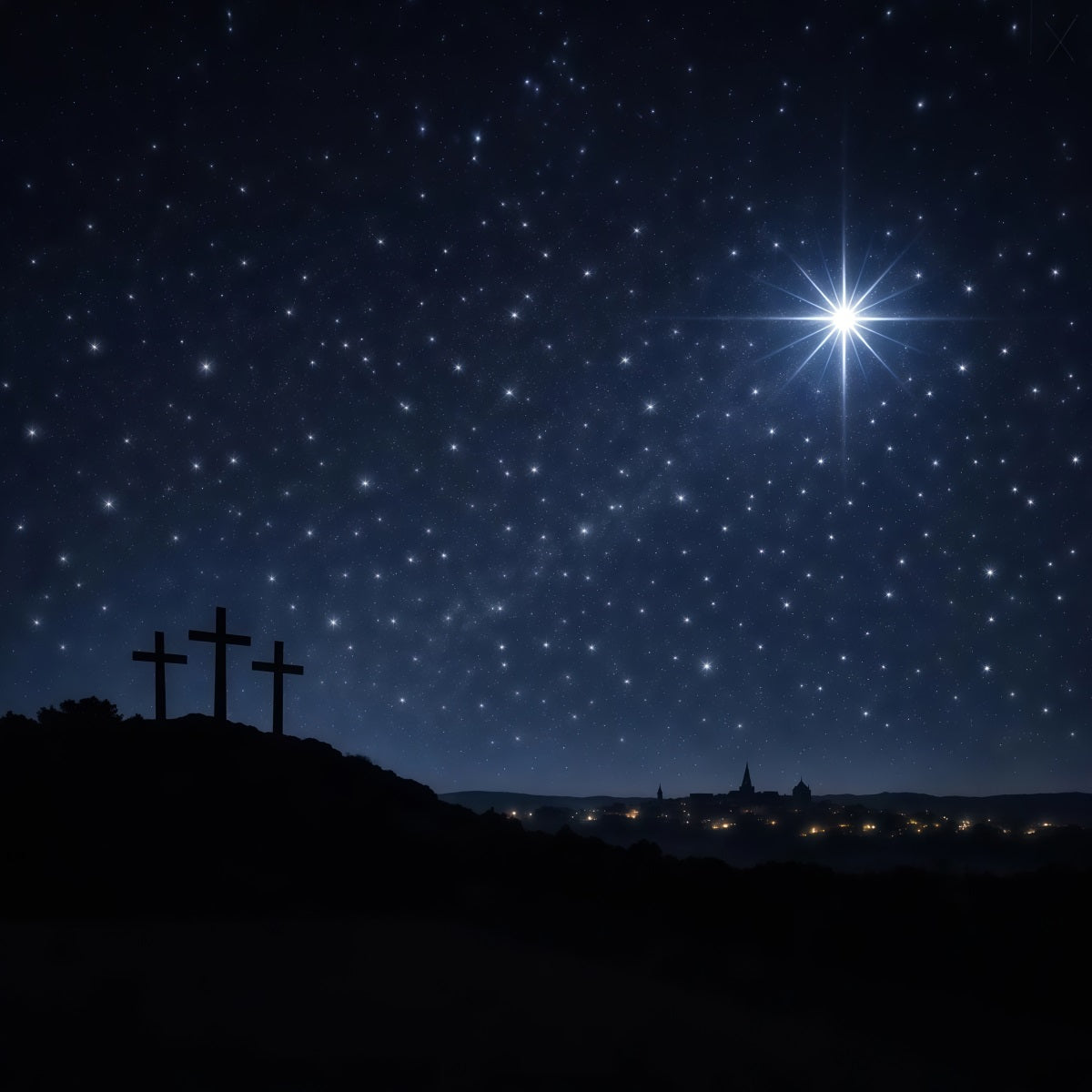 Easter Church Backdrops Starry Calvary Night Silhouette Easter Backdrop For Pictures UK LXX62-44