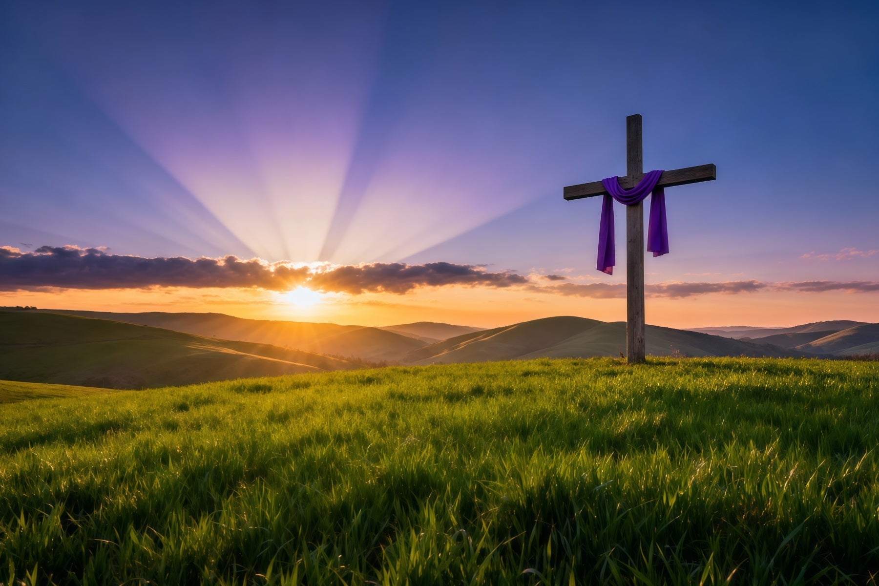 Religious Easter Backdrops Resurrection Sunrise Hill Cross Happy Easter Backdrop UK LXX62-46