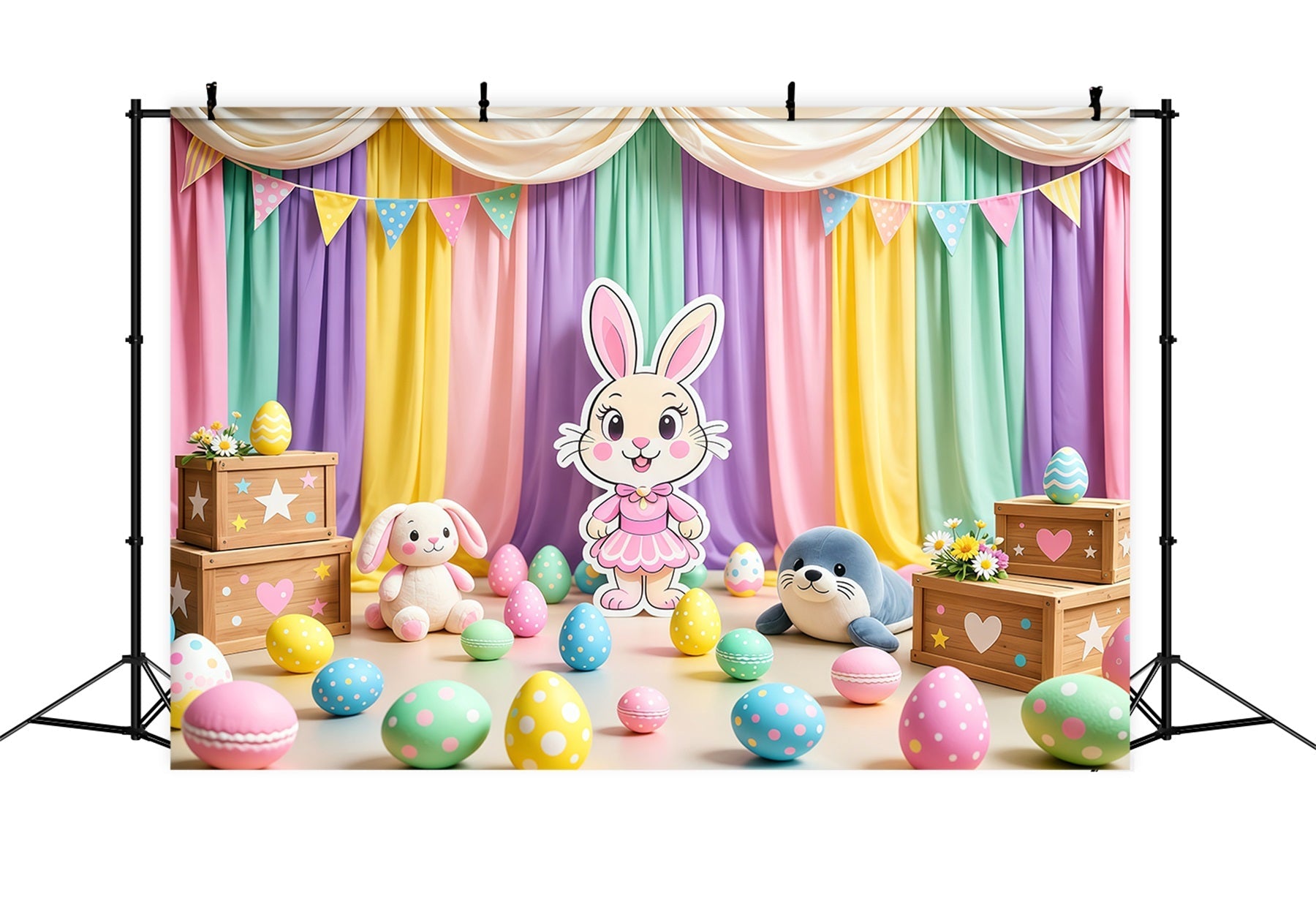 Peter Rabbit Photography Backdrop Pastel Curtain Cartoon Bunny Stage Happy Easter Photo Backdrop UK LXX62-72