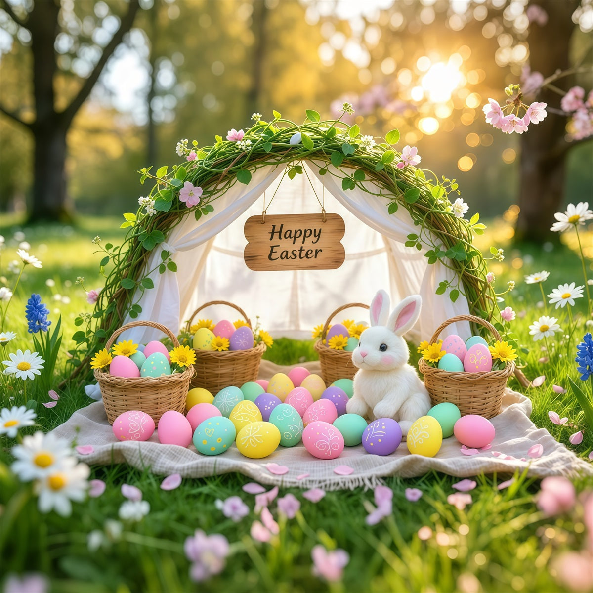 Easter Photo Backdrops Church Spring Meadow Egg Basket Arch 10x10 Easter Backdrop UK LXX62-79
