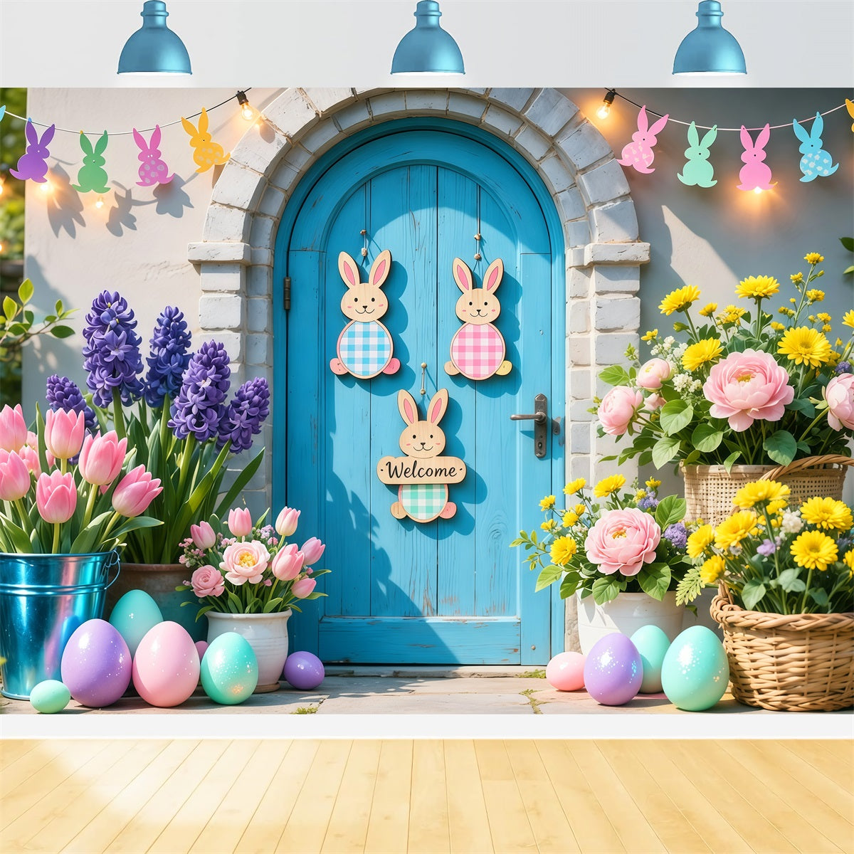 Easter Baby Backdrop Pastel Bunny Welcome Doorway Easter Backdrop Photo UK LXX62-80