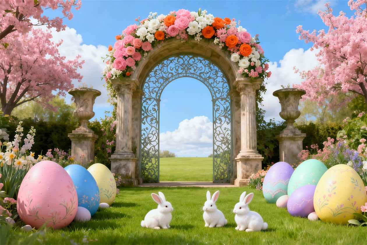 Photography Easter Bunny Backdrop Cherry Blossom Garden Archway Easter Theme Backdrop UK LXX62-81