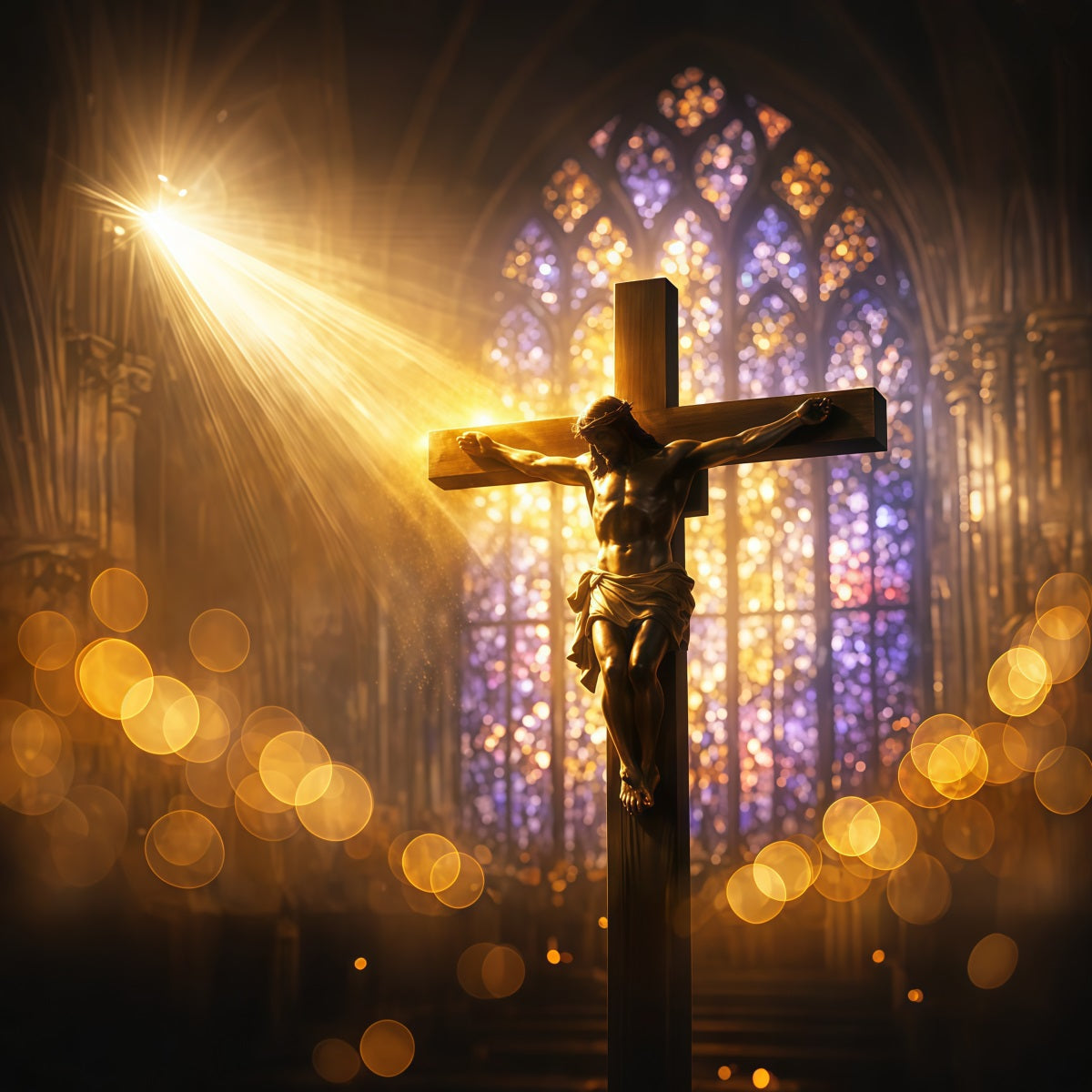 Christian Easter Photo Backdrops Radiant Stained Glass Crucifix Photo Shoot Easter Backdrop UK LXX62-87