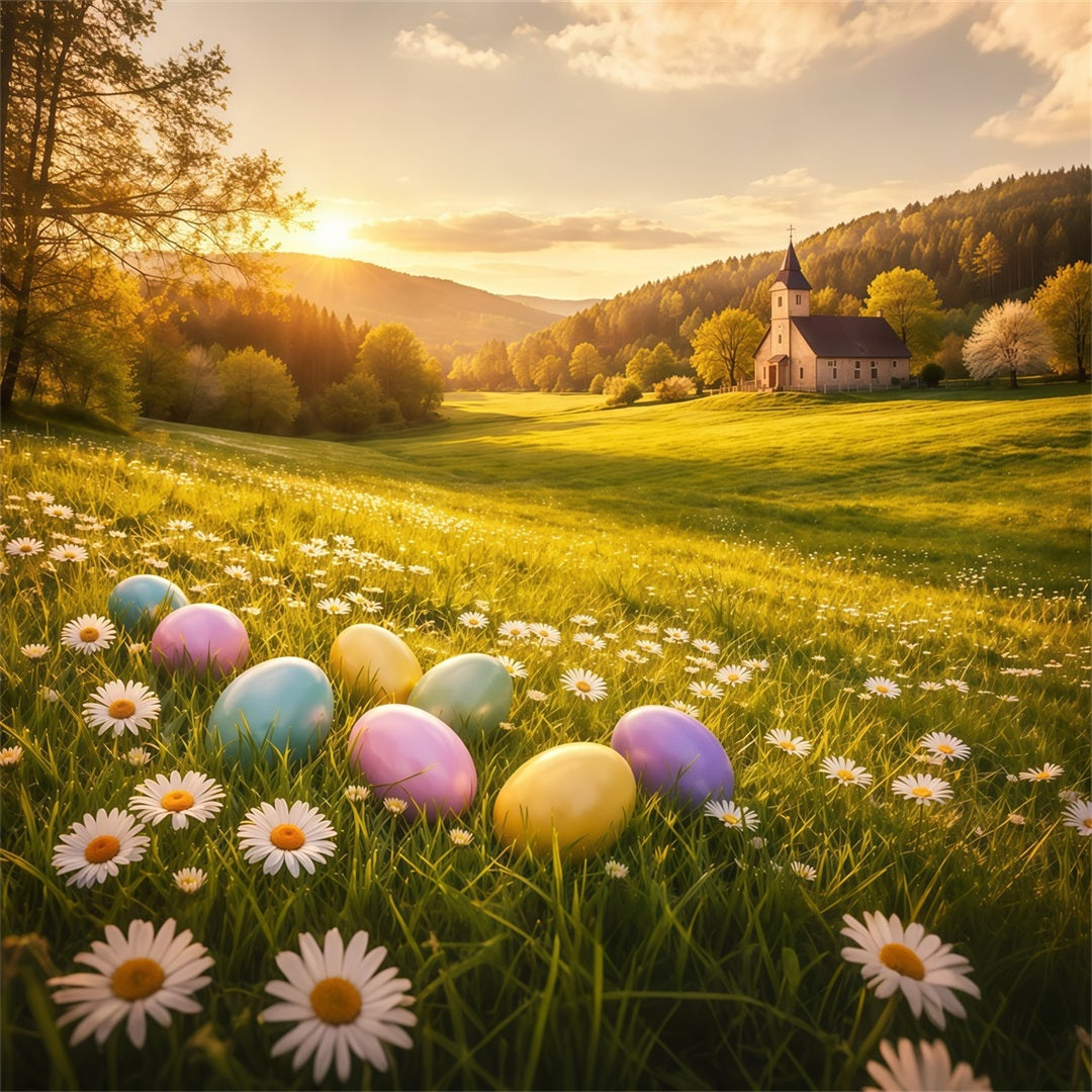 Egg Backdrop Golden Sunrise Daisy Meadow Church Outdoor Easter Backdrops UK LXX62-89