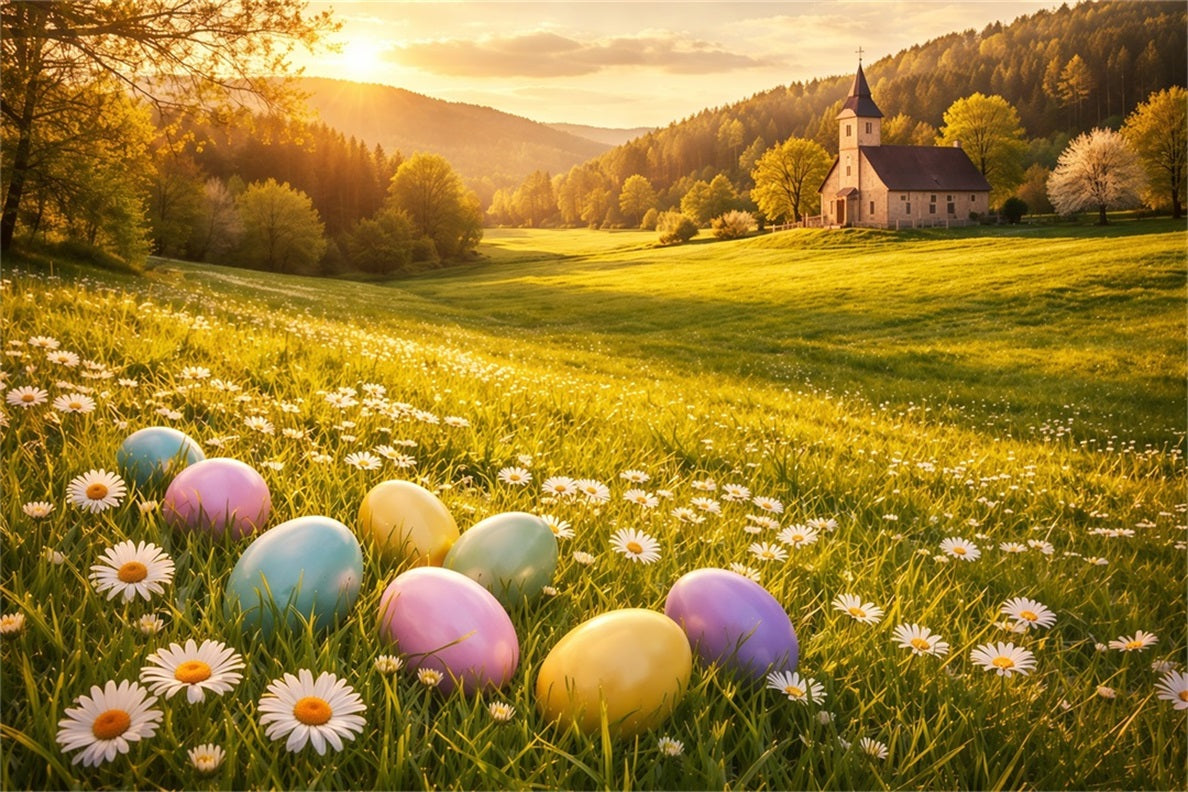 Egg Backdrop Golden Sunrise Daisy Meadow Church Outdoor Easter Backdrops UK LXX62-89