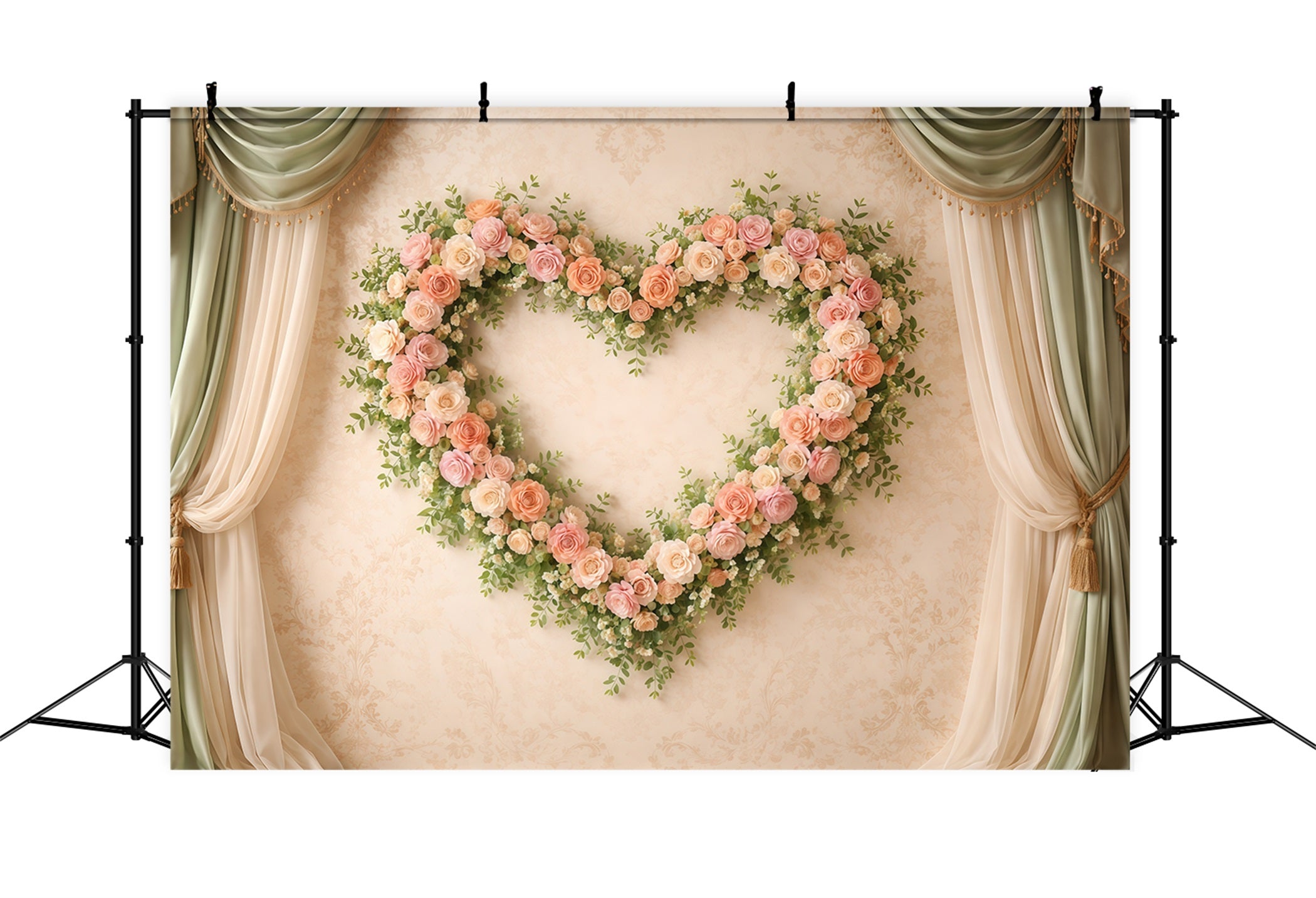 Heart Floral Frame Mother's Day Backdrop Classic Curtain Rose Mother's Day Backdrop Ideas UK LXX63-11