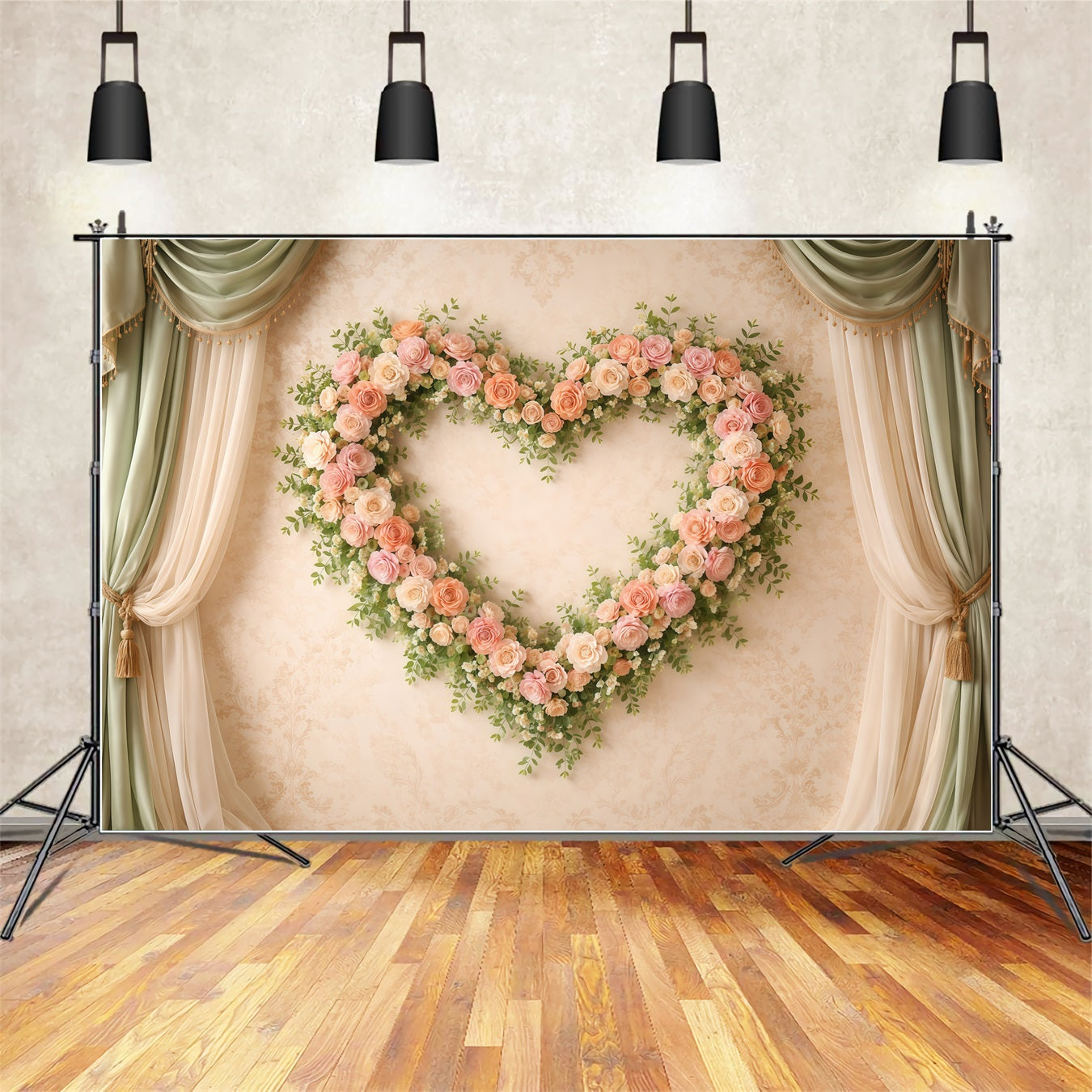 Heart Floral Frame Mother's Day Backdrop Classic Curtain Rose Mother's Day Backdrop Ideas UK LXX63-11