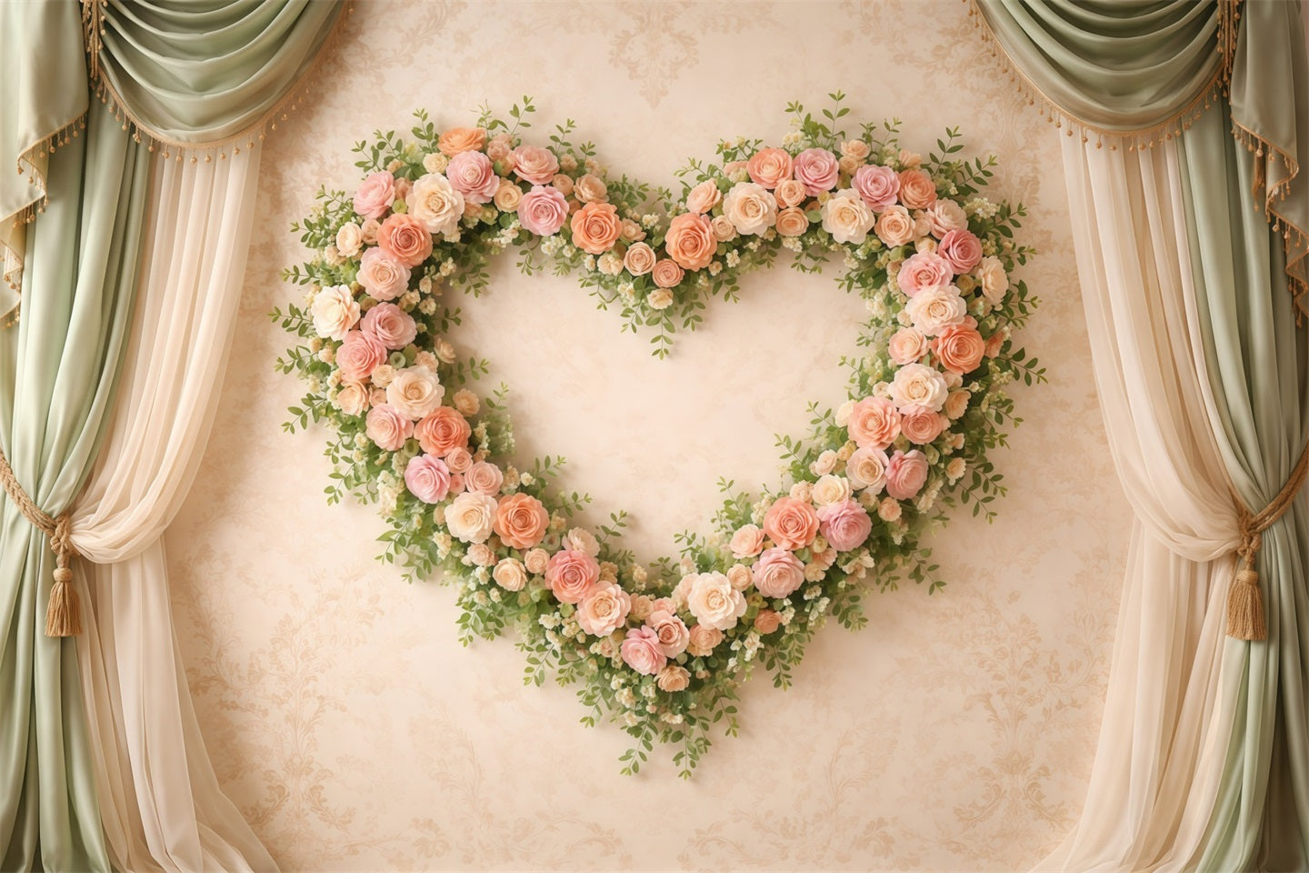 Heart Floral Frame Mother's Day Backdrop Classic Curtain Rose Mother's Day Backdrop Ideas UK LXX63-11