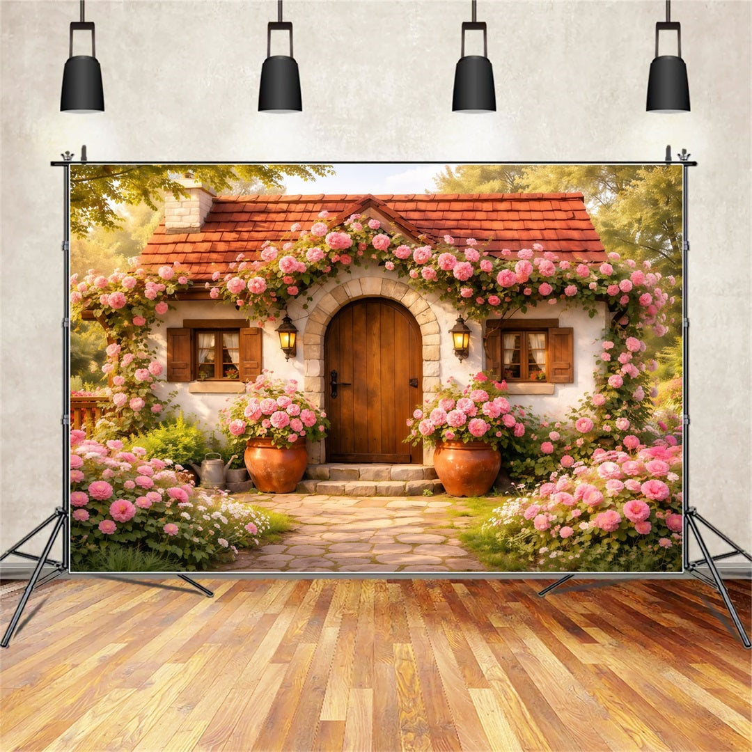 Romantic Cottage Mother's Day Backdrop Rustic Door Rose Bloom Happy Mothers Day Backdrop UK LXX63-17