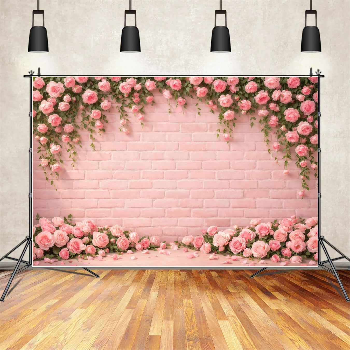 Pink Brick Wall Mother's Day Backdrop Rose Floral Border Petals Mother's Day Photo Backdrop Ideas UK LXX63-24