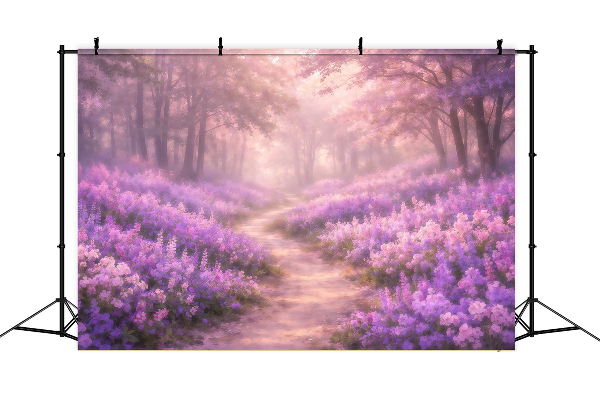 Dreamy Soft Focus Mother's Day Backdrop Purple Blossom Forest Pathway Mother's Day Photo Backdrops UK LXX63-33