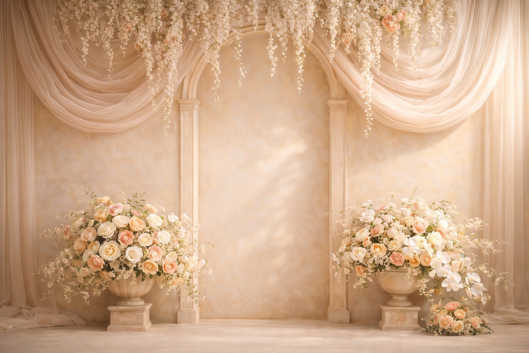 Pastel Retro Mother's Day Backdrop Ivory Floral Arch Draped Curtains Mothers Day Photo Backdrops UK LXX63-37