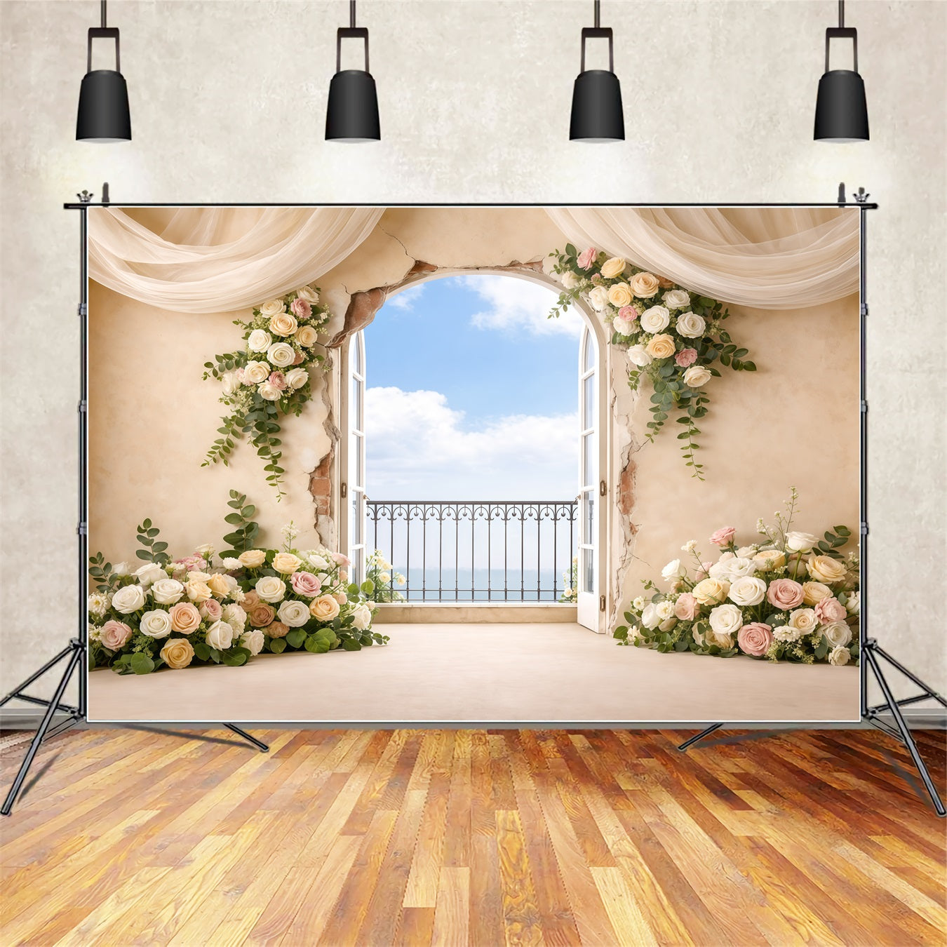 Pastel Retro Mother's Day Backdrop Vintage Window Balcony Floral Mothers Day Photo Backdrops UK LXX63-39