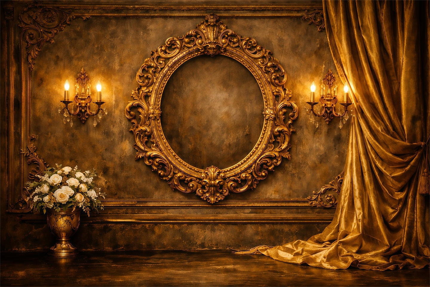 Pastel Retro Mother's Day Backdrop Gold Ornate Frame Velvet Drapes Mothers Day Photo Backdrops UK LXX63-40