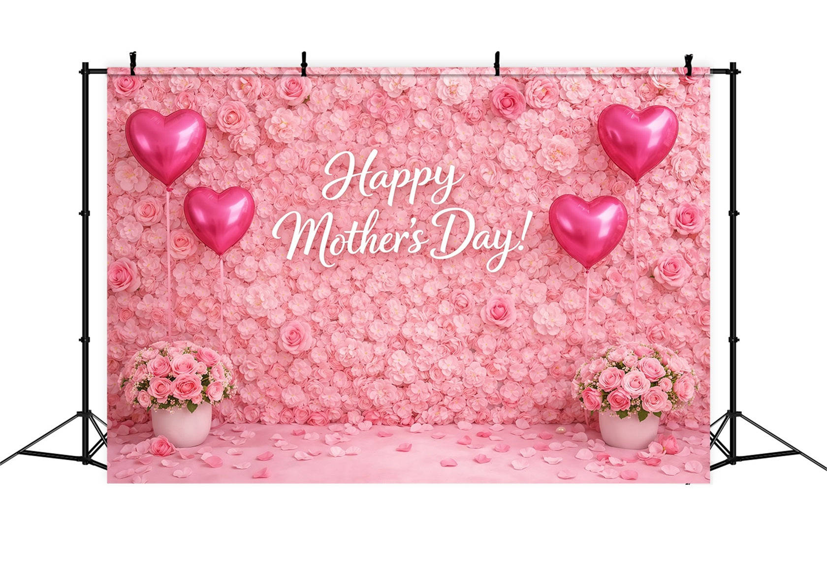 Mother's Day Backdrop Ideas For School Pink Rose Wall Heart Balloon Mothers Day Photography Backdrops UK LXX63-56