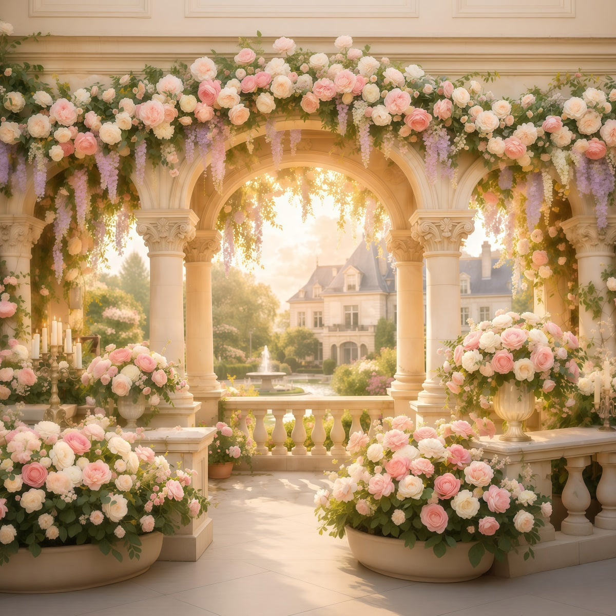 Floral Mother's Day Backdrop Ideas Floral Column Arch Fountain Backdrop Design For Mother's Day UK LXX63-58