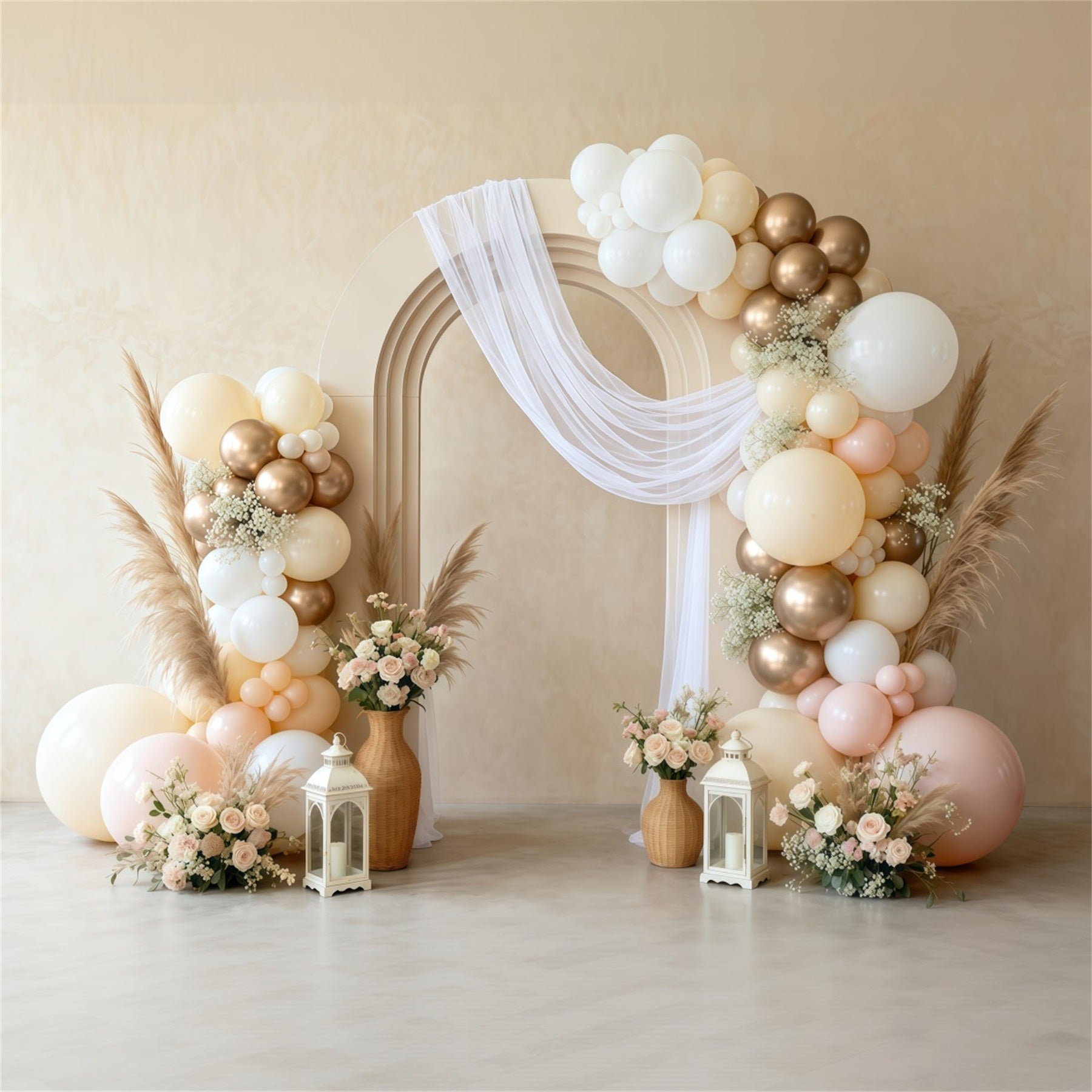 Mother's Day Balloon Backdrop Elegant Neutral Arch Boho Pampas Simple Mother's Day Backdrop UK LXX63-59