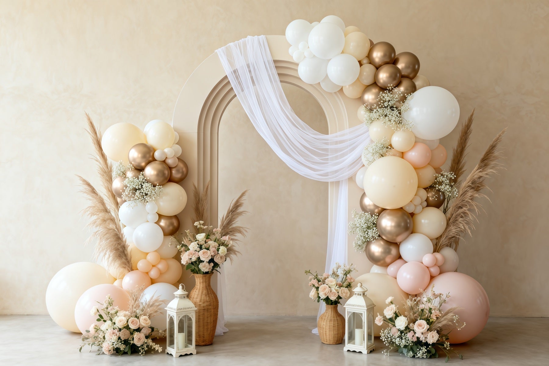 Mother's Day Balloon Backdrop Elegant Neutral Arch Boho Pampas Simple Mother's Day Backdrop UK LXX63-59